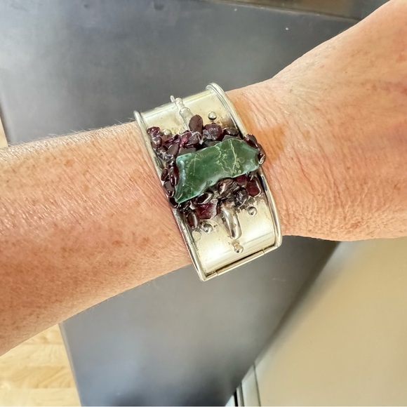 Vintage 1940’s Mexican Raw Amethyst, Green Onyx Bracelet - Picture 9 of 10